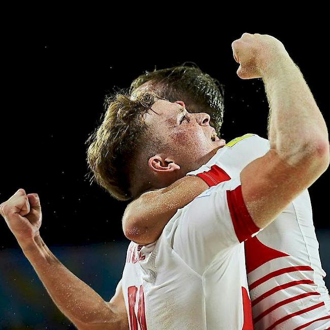 Glenn Hodel jubelt im WM-Auftaktspiel der Schweiz gegen Gastgeber Bahamas über einen seiner beiden Treffer