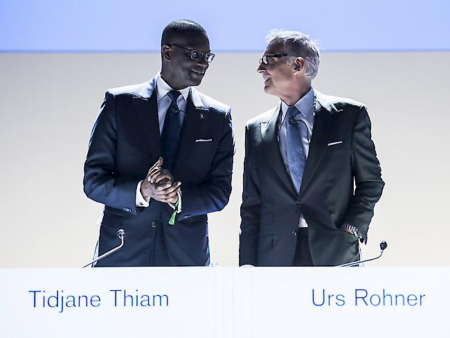 Die CS-Spitze an der Generalversammlung in Zürich: Konzernchef Tidjane Thiam und Verwaltungsratspräsident Urs Rohner.