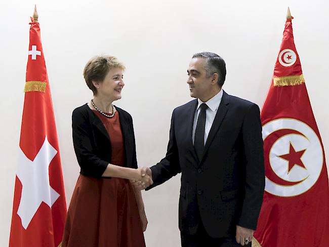 Bundesrätin Simonetta Sommaruga am Dienstag in Tunis mit dem tunesischen Innenminister Lotfi Brahem.