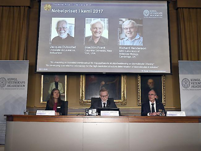 Der Schweizer Jacques Dubouchet wird in Stockholm als diesjähriger Nobelpreisträger im Fach Chemie verkündet.