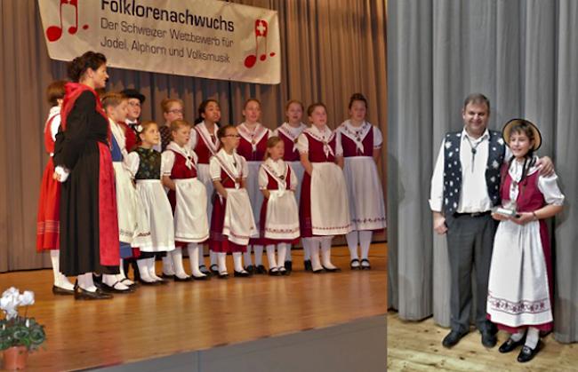 Starke Auftritte. Der Oberwalliser Nachwuchs-Jodlerchor und Cécilia Schwery (rechts).