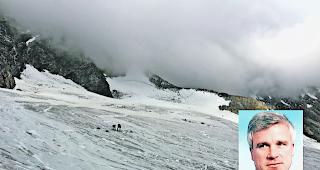 Letzte Ruhest&auml;tte. Die Asche von Bergsteiger Rudolf M&uuml;ssig (kleines Bild) ist auf dem Hohlaubgletscher verstreut worden, wo er im August 1987 verungl&uuml;ckte.  
