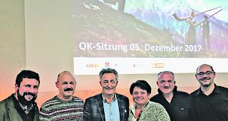 Abschluss. Von links: Florian Ruffiner (Finanzchef), Ren&eacute; Schmidhalter (Pr&auml;sident JK &laquo;Zer Tafernu&raquo;), Hans-Rudolf Mooser (OK-Co-Pr&auml;sident), Karin Niederberger (Pr&auml;sidentin Eidgen&ouml;ssischer Jodlerverband), Christof Schwestermann (Pr&auml;sident JK &laquo;Ahori&raquo;) und Marc Franzen (Generalsekret&auml;r). 