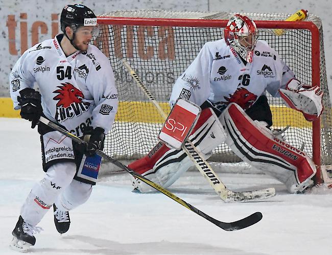 Verteidiger Rampazzo und Torhüter Lory, Visp kassierte bei den GCK Lions kein Gegentor.