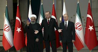 Putin, Erdogan und Ruhani bem&uuml;hten sich auf einer gemeinsamen Medienkonferenz in Ankara um eine geschlossene Haltung.