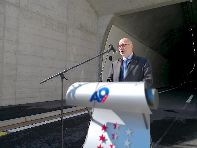 Stolz. Martin Hutter, Chef des Amts für Nationalstrassenbau, anlässlich der Eröffnung des längsten Tunnels der Autobahn A9 im Wallis.