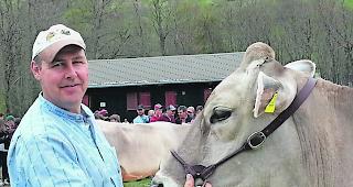 Die braune Kuh feiern. OK-Pr&auml;sident Dominik Eggel und seine Z&uuml;chterkollegen laden am Samstag zur Jubil&auml;umsschau.  