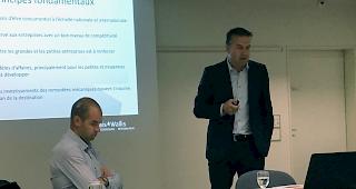 Didier Defago, Vizepr&auml;sident der Walliser Bergbahnen und WBB-Pr&auml;sident Berno Stoffel anl&auml;sslich der Pressekonferenz der Walliser Bergbahnen in Sitten.