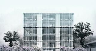 Der neue Hochschulcampus. Das Siegerprojekt mit seiner schlichten Beton-Glas-Konstruktion.  