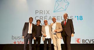 Strahlende Gesichter. Die Entwickler von Geosat, einem globalen Informationssystem f&uuml;r Bergbahnen, wurden am Mittwoch mit dem 9. Prix Cr&eacute;ateurs WKB ausgezeichnet.