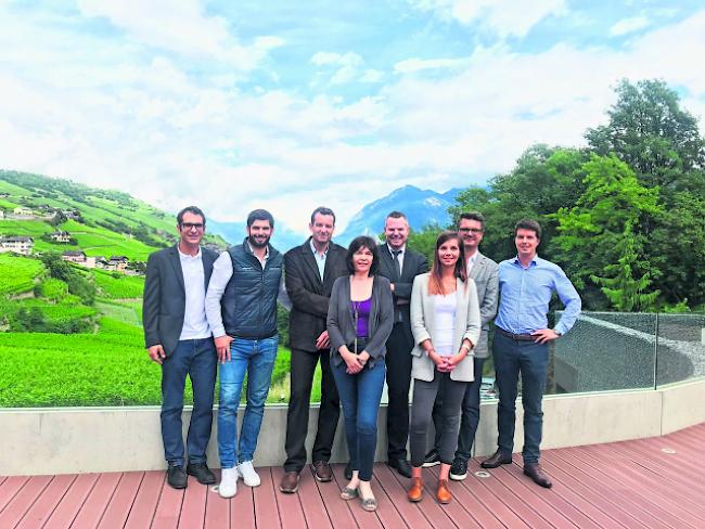 Kräfte bündeln. Komitee von «Vinum Montis» (von links): François Zimmermann, Heidadorf Visperterminen Tourismus, Julien Petit, Sierre-Anniviers Marketing, Jean-Marc Jacquod, Sion Tourisme, Isabelle Le Coz-Herren, Chamoson Tourisme, Vincent Courtine, Sierre Tourisme, Tiffany Muller, St-Maurice Tourisme, Fabian Claivaz, Martigny Région, Alexandre Roduit, Fully Tourisme.