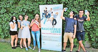 Sieger. Von links nach rechts: Svenja Gattlen, Raiffeisen; Lara Imstepf, Raiffeisen; Nathalie Karrer, Lonza; Sarina Abgottspon, Fux campagna; Anick Christoph &shy;Lehner, Synthes; Dominik Kummer, Matterhorn Gotthard Bahn. 