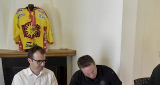 Zusammenarbeit steht. HC Siders-Pr&auml;sident Alain Bonnet (links) und Chris McSorley, Trainer und Sportdirektor von Genf-Servette.