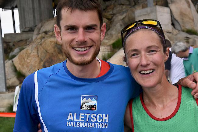 Sie dominierten die diesjährige Ausgabe des Aletsch Halbmarathon: Robbie Simpson und Sarah Tunstall.