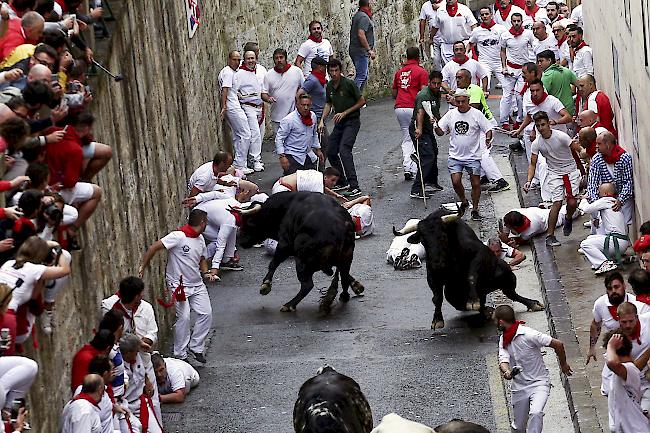 Umstrittenes Schauspiel. In Pamplona werden in diesen Tagen wieder zahlreiche Stiere durch die Stadt gejagt. Das Spektakel lockt zahlreiche Touristen an, wird von Tierschutzgruppen aber heftig kritisiert.