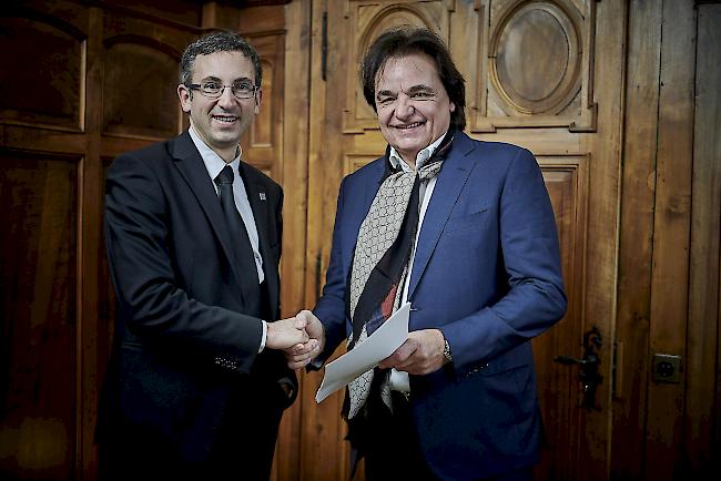 Staatsrat als Mediator. Frédéric Favre (links) will den Konflikt zwischen Christian Constantin (rechts) und dem «Nouvelliste» schlichten.