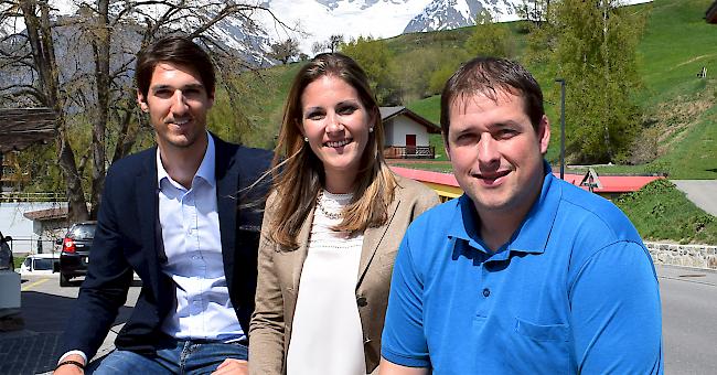 Fabrizio Gull, Selina Döringer und Philipp Gattlen (von links) bilden die neue Geschäftsleitung der Moosalp Bergbahnen AG und der Moosalp Tourismus AG.