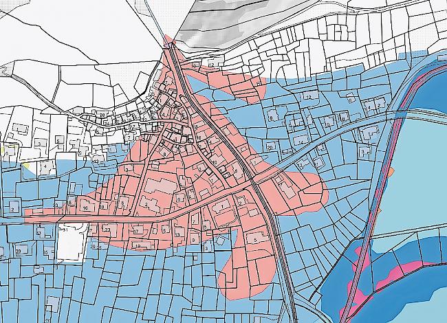 Die rote Zone. Von einem Extremereignis wäre beinahe ganz Niedergampel betroffen.Grafik ZVG