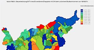 Grosse Unterschiede. Die Gommer Gemeinden nehmen von den B&uuml;rgern teils sogar weniger Geld als die Talgemeinden. Richtig teuer wirds im Oberwallis in Leukerbad, in den Gemeinden im L&ouml;tschental, Saas-Almagell, Gr&auml;chen oder Ausserberg (rote Gemeinden).