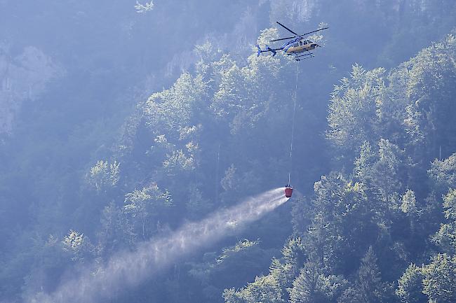 Flugunglück. Durch den Absturz des Flugzeugs fing das Umland Feuer. Ein Löschhelikopter musste diesen Brand zuerst löschen, bevor sich die Einsatzkräfte vor Ort begeben konnten.