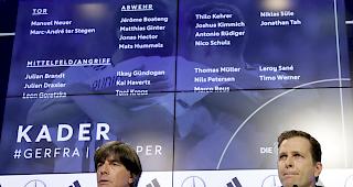 Selbstkritisch. Der deutsche Bundestrainer Joachim L&ouml;w und Team-Manager Oliver Bierhoff &auml;usserten sich am Mittwoch zum peinlichen Vorrunden-Aus an der WM in Russland.