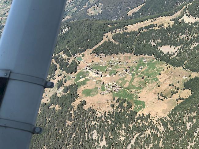 Blick auf Staldenried: Durch die aussergewöhnliche Trockenheit im Wallis sind die Böden sehr stark ausgetrocknet.