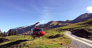 Ein Rettungshelikopter der Air Zermatt war anl&auml;sslich der Mountain-Bike-Weltmeisterschaften in Lenzerheide vor Ort.