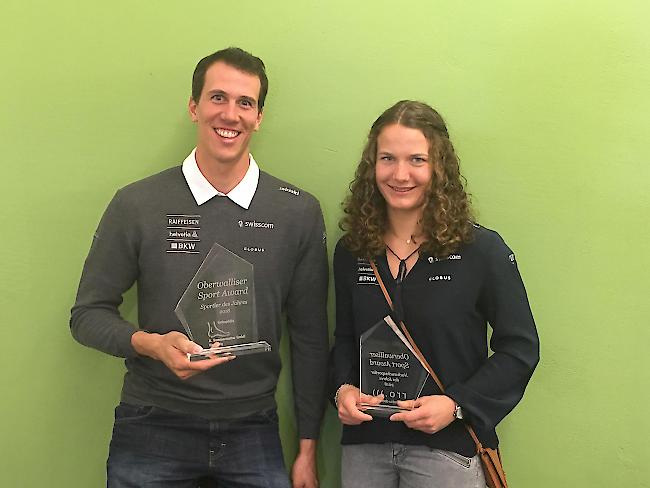 Ramon Zenhäusern als Sportler des Jahres und Lindy Etzensperger als beste Nachwuchssportlerin, Einzelsiegerin Ylena In-Albon war abwesend.