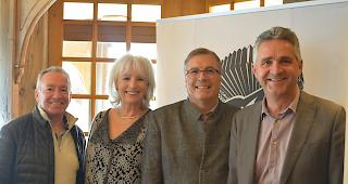 <b>Gut auf Kurs.</b> Pr&auml;sident des Vereins EVMF 2019 Martial Kamerzin, Zentralpr&auml;sidenten VSV Ursula Haller, OK-Pr&auml;sident Jean-Michel Cina und Gesch&auml;ftsf&uuml;hrer Bruno Huggler sind guter Dinge.