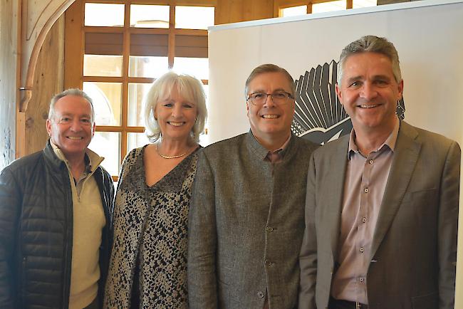 <b>Gut auf Kurs.</b> Präsident des Vereins EVMF 2019 Martial Kamerzin, Zentralpräsidenten VSV Ursula Haller, OK-Präsident Jean-Michel Cina und Geschäftsführer Bruno Huggler sind guter Dinge.