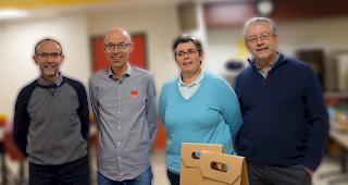 Die Kr&auml;fte b&uuml;ndeln. Alain Le Belluci (v.l.), Vertreter der Landwirtschaftskammer, G&eacute;rald Dayer, Chef der Dienststelle f&uuml;r Landwirtschaft, Marie-Pierre Gousset, Direktorin des Lyc&eacute;e de Br&eacute;houlou, und Guy Bianco, Direktor der Walliser Landwirtschaftsschule, anl&auml;sslich der Unterzeichnung der Partnerschaftsvereinbarung.