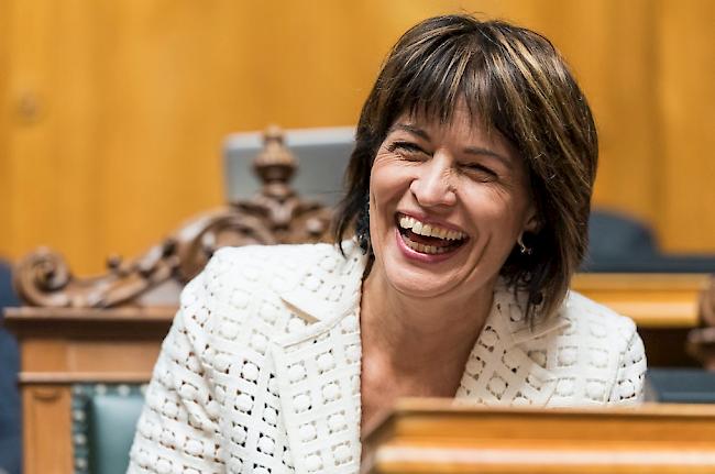 Die abtretende Bundesrätin Doris Leuthard zu Beginn der Sitzung.