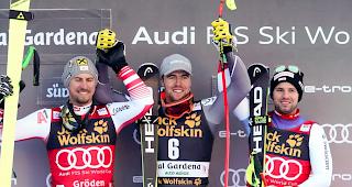 Von links: Der zweitplatzierte Max Franz, Gewinner Aleksander Aamodt Kilde und Beat Feuz.