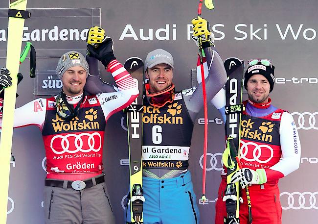 Von links: Der zweitplatzierte Max Franz, Gewinner Aleksander Aamodt Kilde und Beat Feuz.