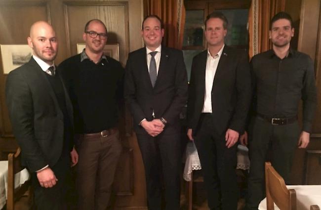 Der Vorstand für das Jahr 2019 (v. l.): Kassier Dario Seiler, Vizepräsident Matthias Walker, Präsident Marc Willisch, Past-Präsident Fabian Schmidhalter, Aktuar Jens Theler.