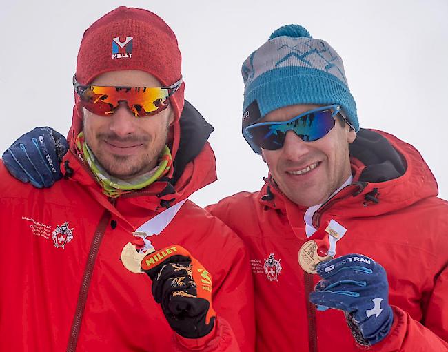 Schweizer Meister Iwan Arnold (links) und Bronze für Martin Anthamatten, im Sprint standen zwei Oberwalliser auf dem Podest.