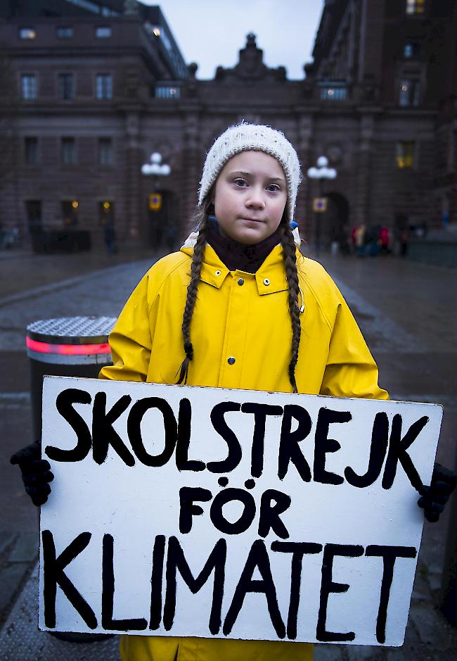 Mit ihr fing alles an. Die 16-jährige Schwedin Greta Thunberg streikt vor dem schwedischen Parlament in Stockholm.