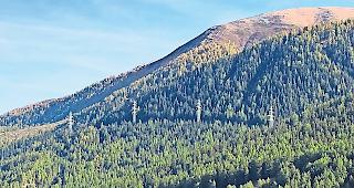 Die Strommasten werden zum Korrosionsschutz 2019 in gr&uuml;ner Farbe angestrichen.