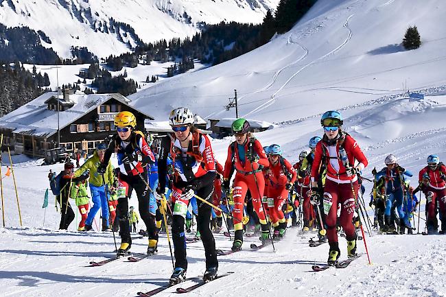 Die Frauen beim Individual kurz nach dem Start auf dem Col de Bretaye.