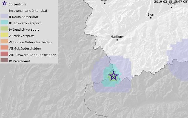 Am Freitagnachmittag hat sich in der Nähe von Bourg-Saint-Pierre ein Erdbeben ereignet.