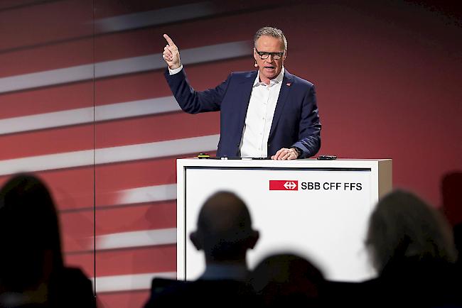 Andreas Meyer, CEO SBB, spricht am Dienstag während der Bilanzmedienkonferenz der SBB in Bern.