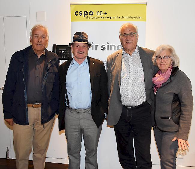 Vorstandsmitglied René Imoberdorf, Kurt Regotz, Präsident CSPO 60+, Nationalratskandidat Alex Schwestermann und Rosemarie Bumann, Vorstand CSPO 60+ (von links).