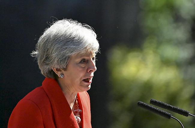 <b>Rücktritt.</b> Theresa May bei ihrer Rücktrittsankündigung vom 24. May 2019.