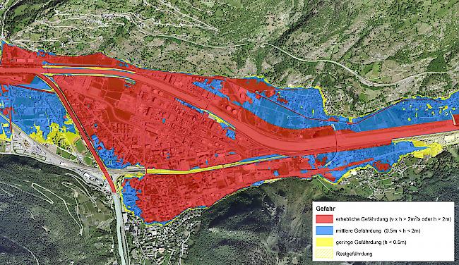 Situation in Visp vor der 3. Rhonekorrektion.