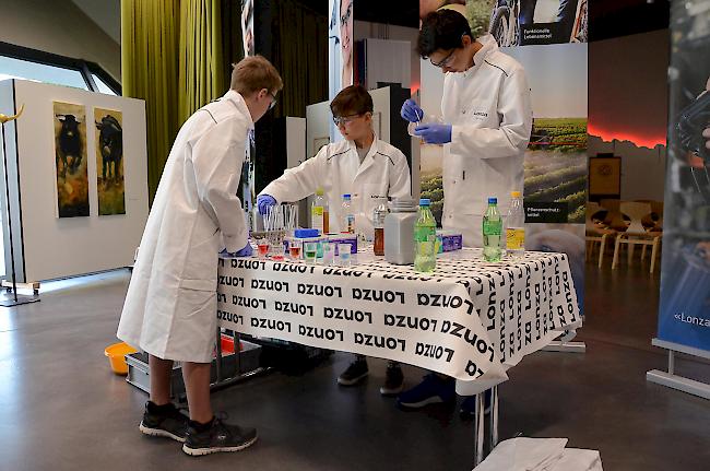 <b>MINT-Parcours.</b> Kinder und Jugendliche experimentieren mit Lebensmitteln im Bereich der Chemie ...