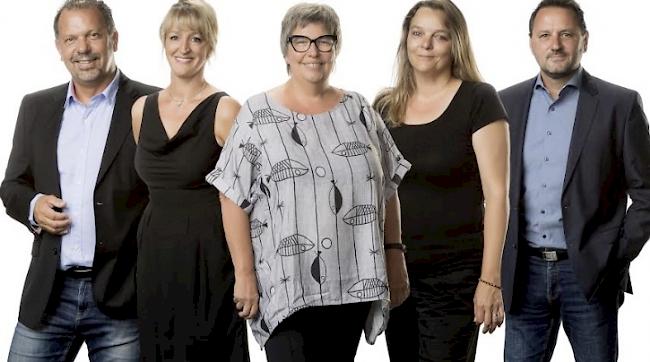 Die Bürgervereinigung Wallis stellt fünf Kandidaten und Kandidatinnen für die Nationalratswahlen 2019. Von links: Hans-Ruedi von Rickenbach, Roxane Aymon, Christèle Begg-Héritier, Sylvie Balet-Pralong, Jean-Marie Bornet.