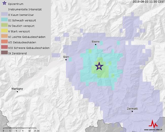 Das Epizentrum lag in Zinal.