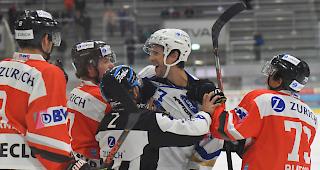 La-Chaux-de-Fonds-S&ouml;ldner Brett Cameron wird von den Vispern &laquo;bearbeitet&raquo;, Oberwalliser Sieg im ersten Ernstkampf.