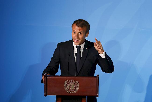 Der französische Präsident Emmanuel Macron am Montag am Klimagipfel der Vereinten Nationen: Er habe nicht das Gefühl, dass die französische oder die deutsche Regierung Dinge blockieren.