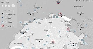Gem&auml;ss Schweizerischem Erdbebendienst ereignete sich das erste Beben in der Nacht auf Dienstag um 1.54 Uhr mit einer Magnitude von etwa 3,3 auf der Richterskala in einer Tiefe von 5,3 Kilometern. 